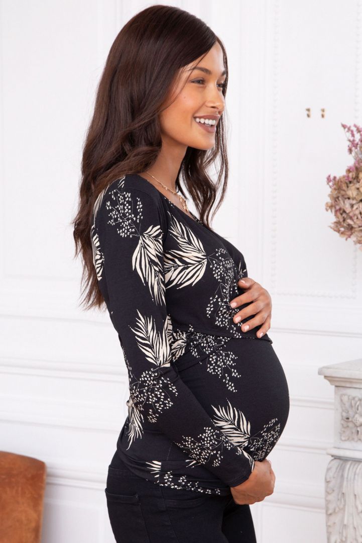 Cross-Over Umstands- und Stillshirt mit Blätter Print