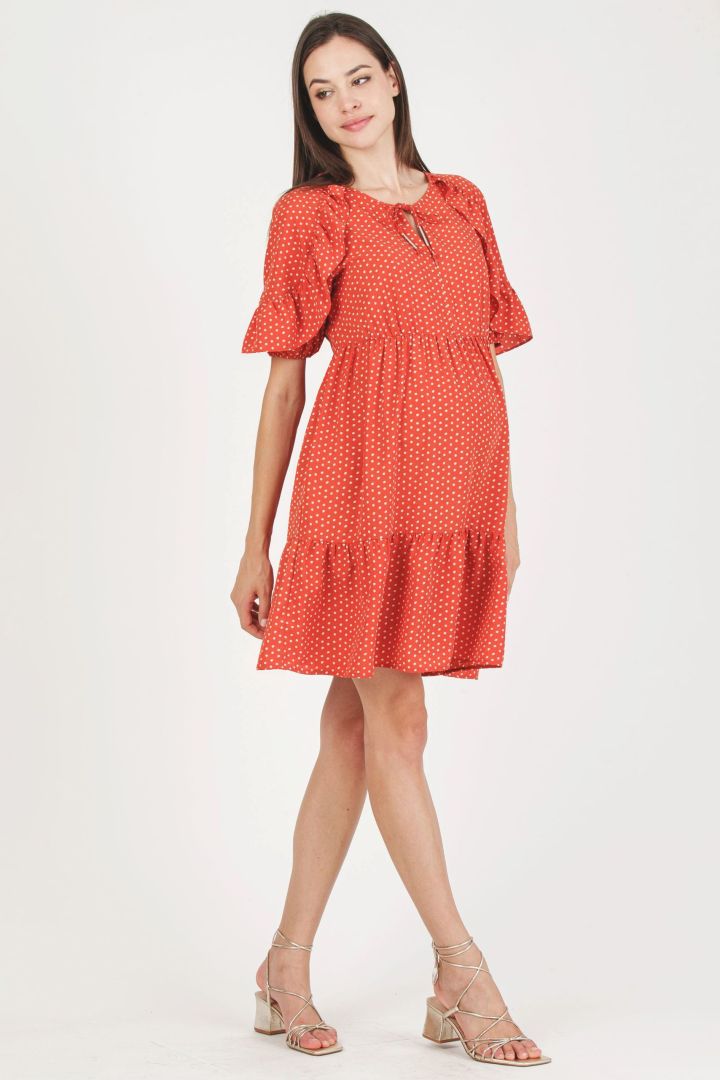 Umstands- und Still-Tunikakleid mit Polka Dots coral