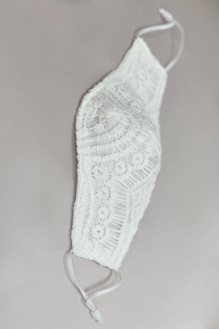 Wedding Face Mask with Modern Lace and Pouch