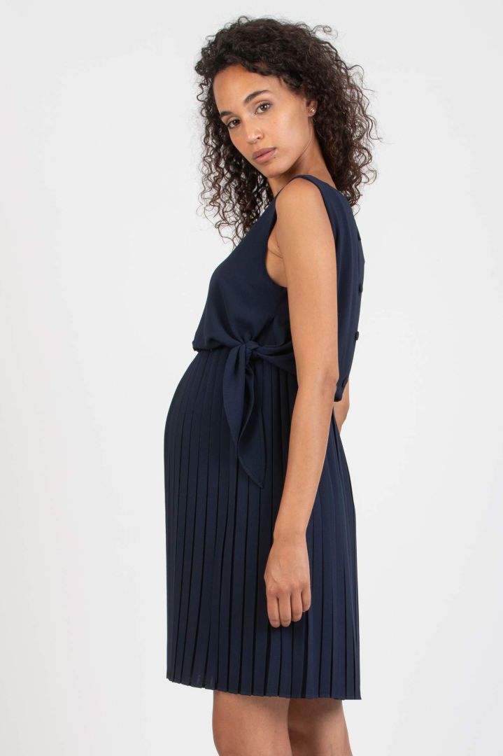 Crepe Umstands- und Stillkleid mit Plissees navy