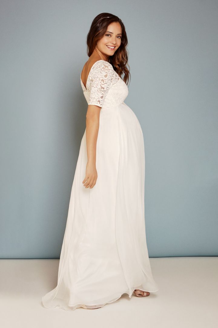 Umstandsbrautkleid mit Seidenrock lang elfenbein