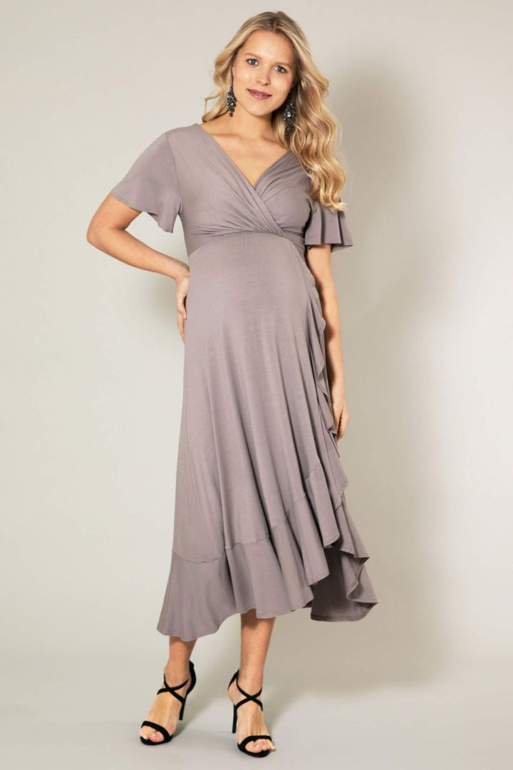Wasserfall Midi Umstands- und Stillkleid taupe