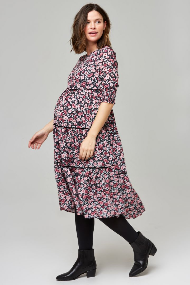 Midi Volant Umstandskleid mit Blumen Print