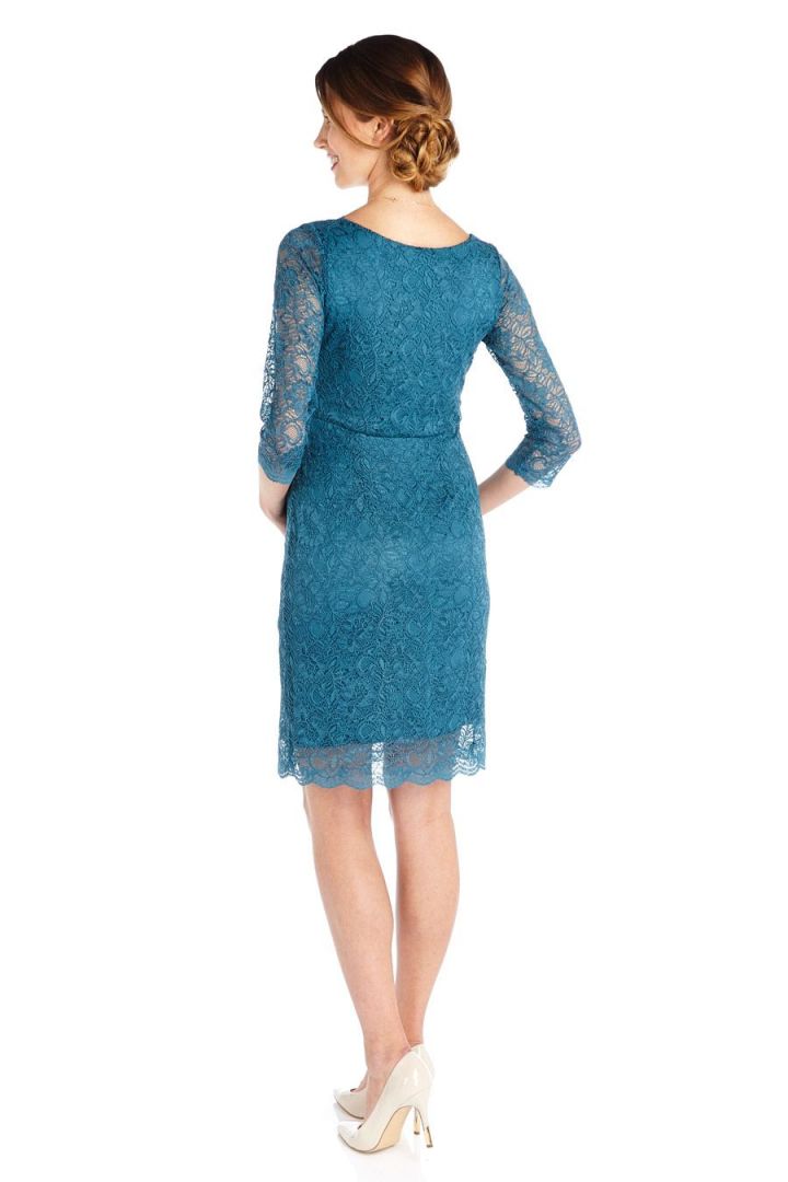 V-Neck Spitzen Umstandskleid petrol