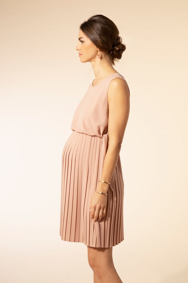 Maternity and Nursing Dress with Pleated Skirt rose