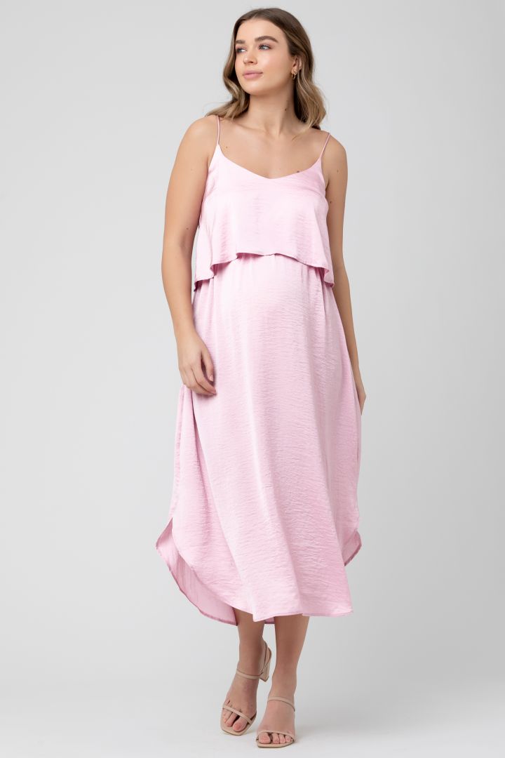 Zweilagiges Umstands- und Stillkleid mit Spaghettiträgern hellrosa
