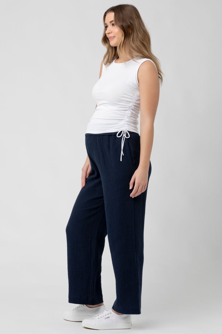 Wide Leg Musselin Umstandshose navy