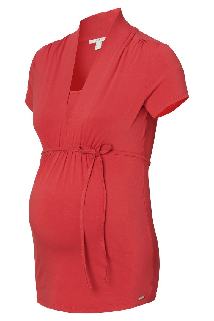 Ecovero Umstands- und Stillshirt mit Bindegürtel rot