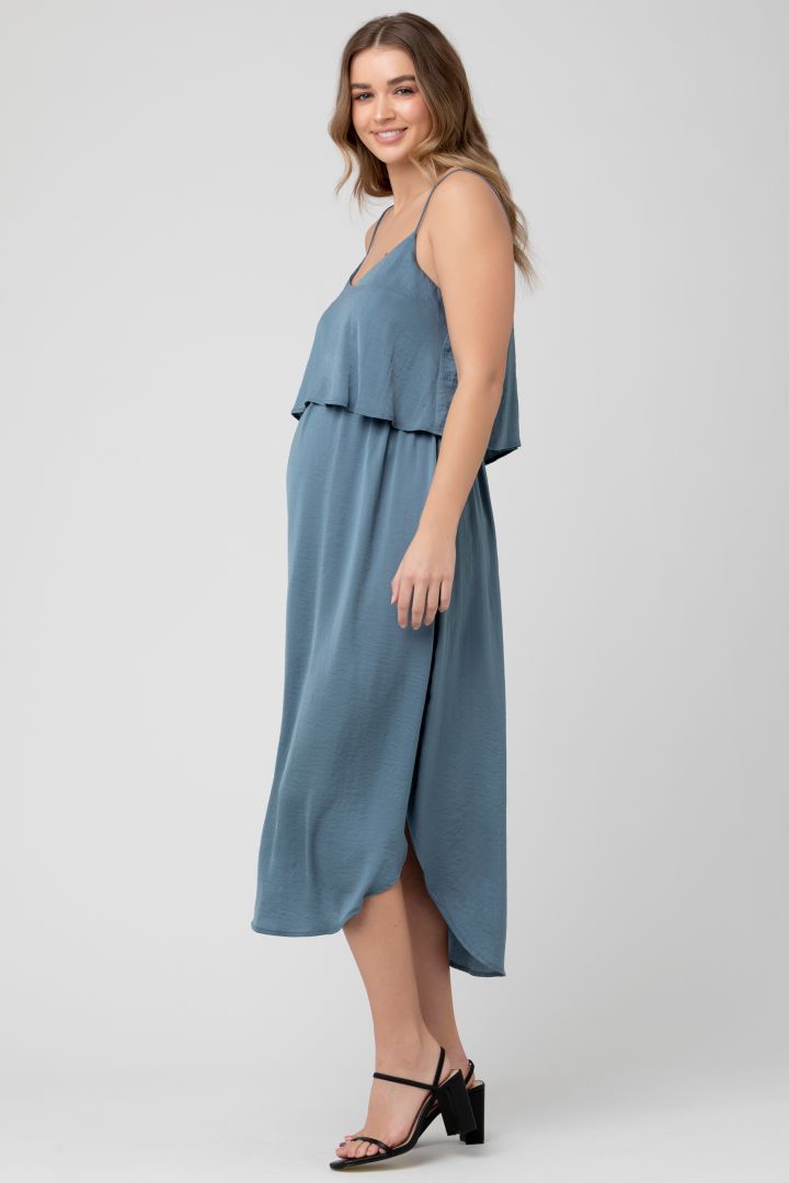 Zweilagiges Umstands- und Stillkleid mit Spaghettiträgern schieferblau