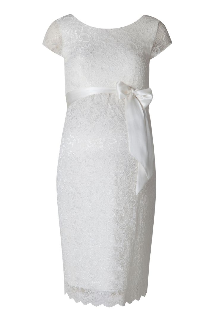 Etui Umstandsbrautkleid aus Spitze