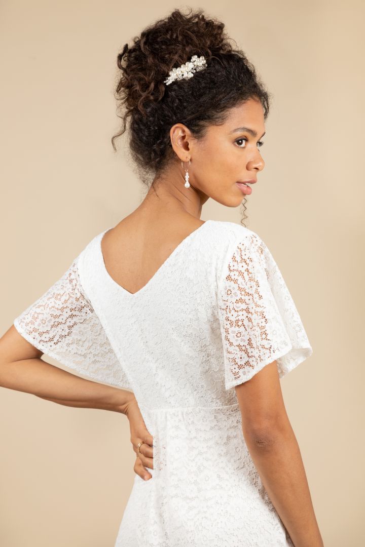 Midi Umstandsbrautkleid mit Blumenspitze