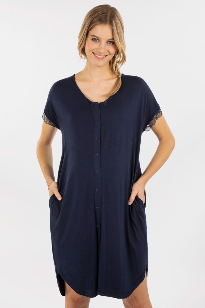Eco Viskose Geburtskleid und Stillnachthemd navy