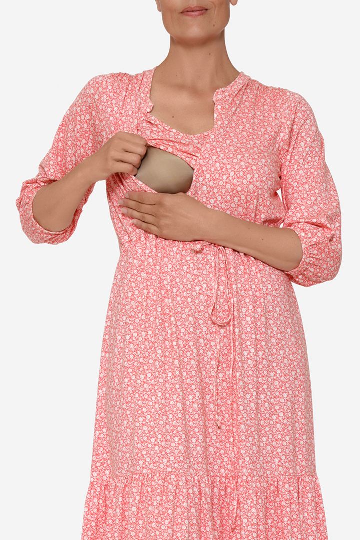 Organic Umstands- und Stillkleid mit Blumen Print rot