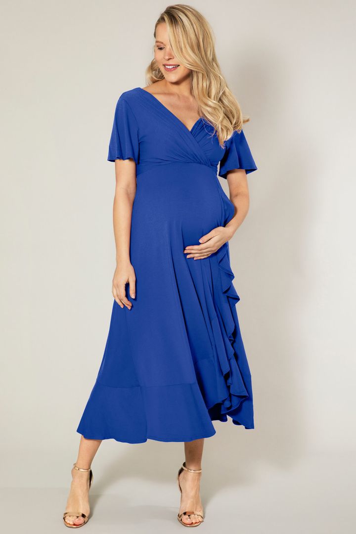 Wasserfall Midi Umstands- und Stillkleid royal blau