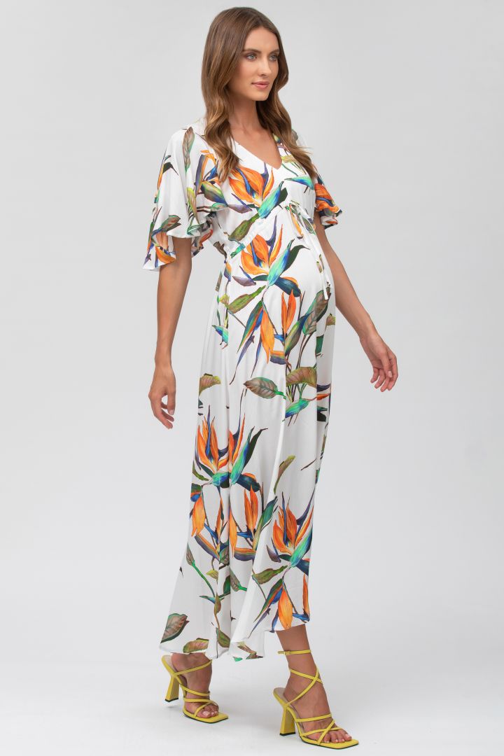 Umstandskleid mit Flügelärmeln und Strelizien Print