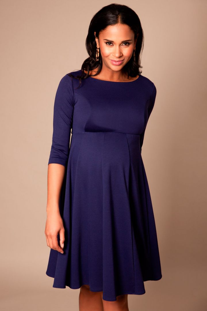 Maternity dress with submarine neckline navy