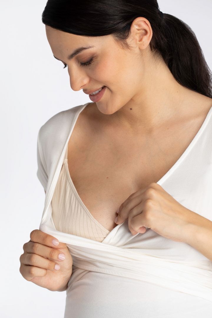 Eco Viskose Cross-Over Umstands- und Stillshirt off-white