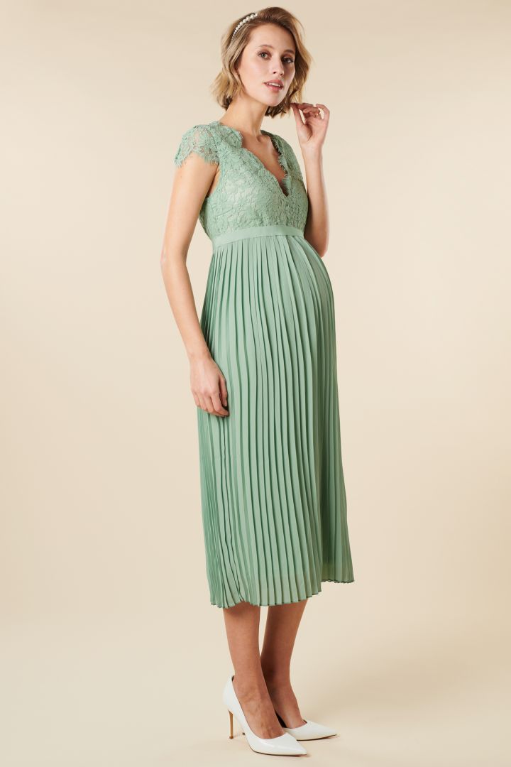 Festliches Umstandskleid mit Spitzenoberteil und Plissees mint