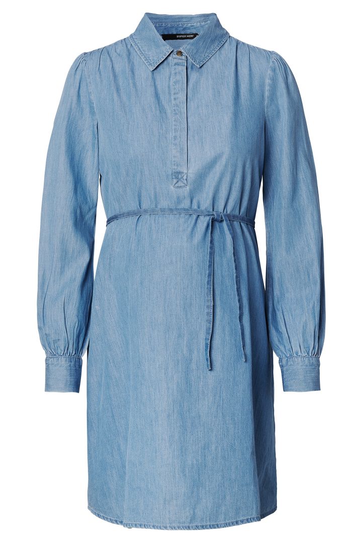 Maternity and Nursing Shirt Dress in Denim-Look