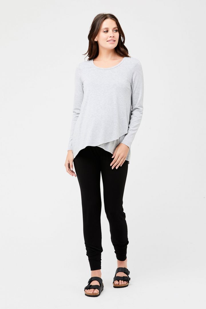 Raw Edge Langarm Umstands- und Stillshirt grau