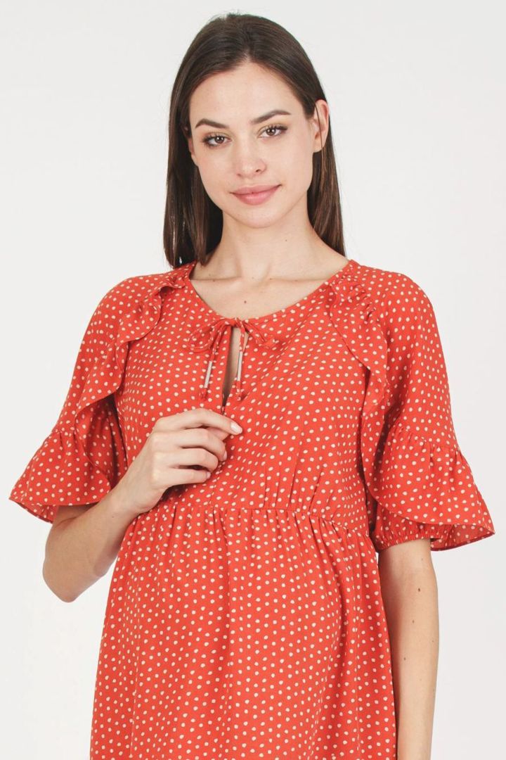 Umstands- und Still-Tunikakleid mit Polka Dots coral