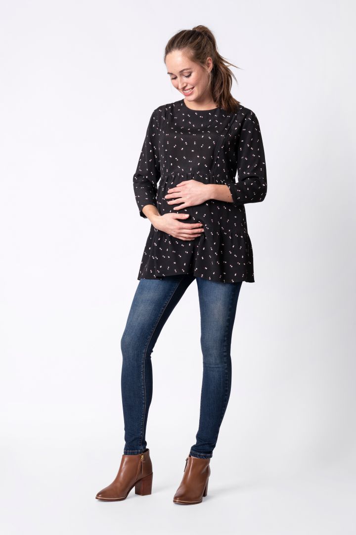 Tired Matetnity and Nursing Shirt with 3/4 Length Sleeves black