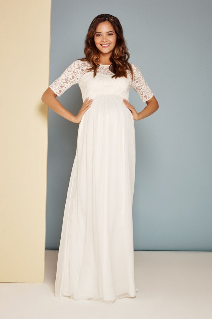 Umstandsbrautkleid mit Seidenrock lang elfenbein