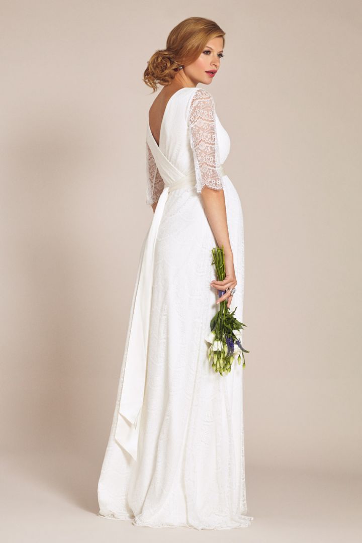 Umstandsbrautkleid mit 3/4 Spitzenärmeln lang