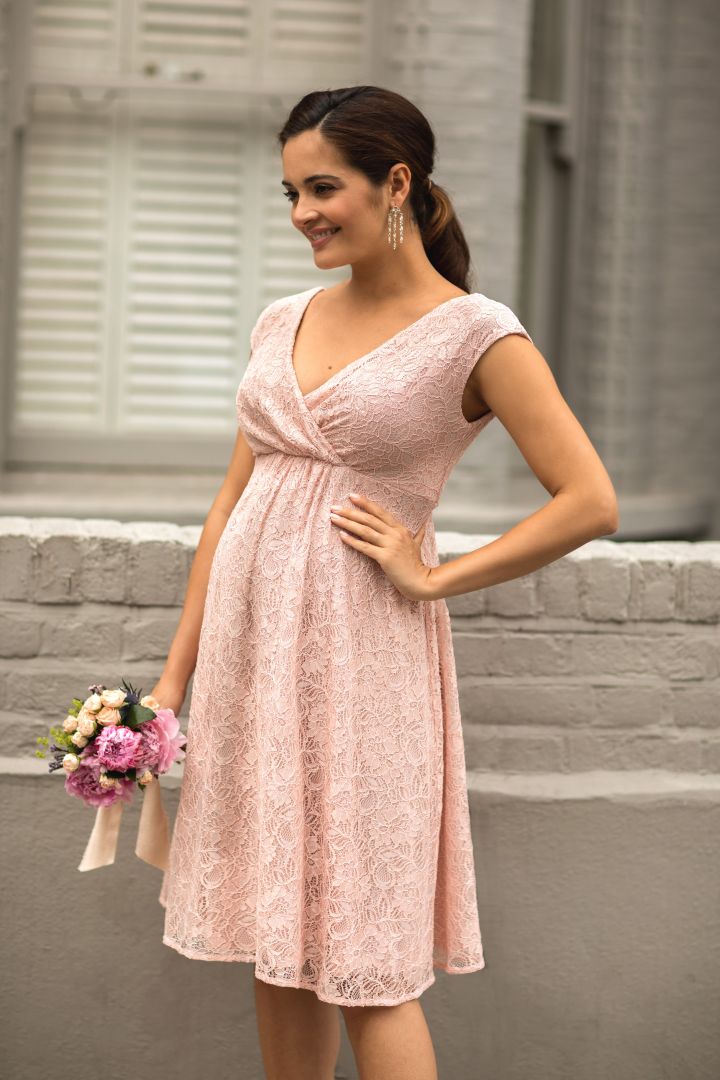 Spitzen Umstandskleid mit Cache Coeur Ausschnitt rosa