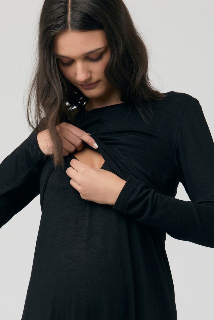 Long Maternity and Nursing Dress with Knot Detail