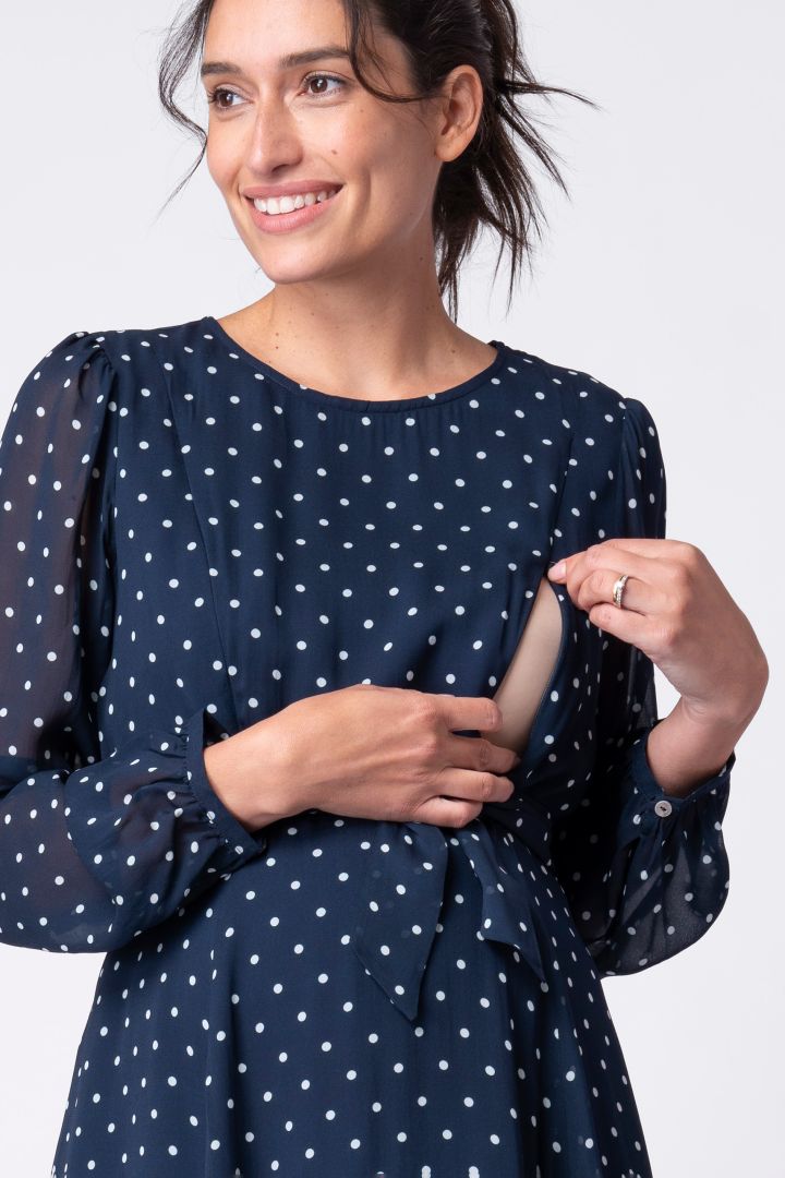 Chiffon Maternity Dress with Dots navy