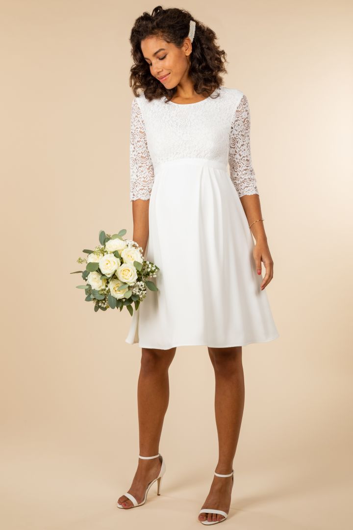 Umstandsbrautkleid mit Spitzenoberteil