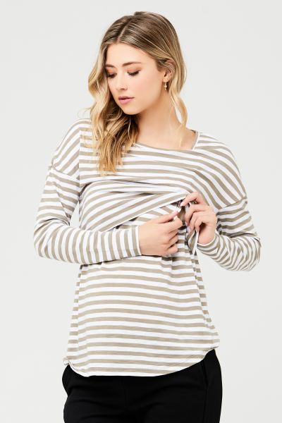 Umstands- und Stillshirt gestreift khaki/weiss