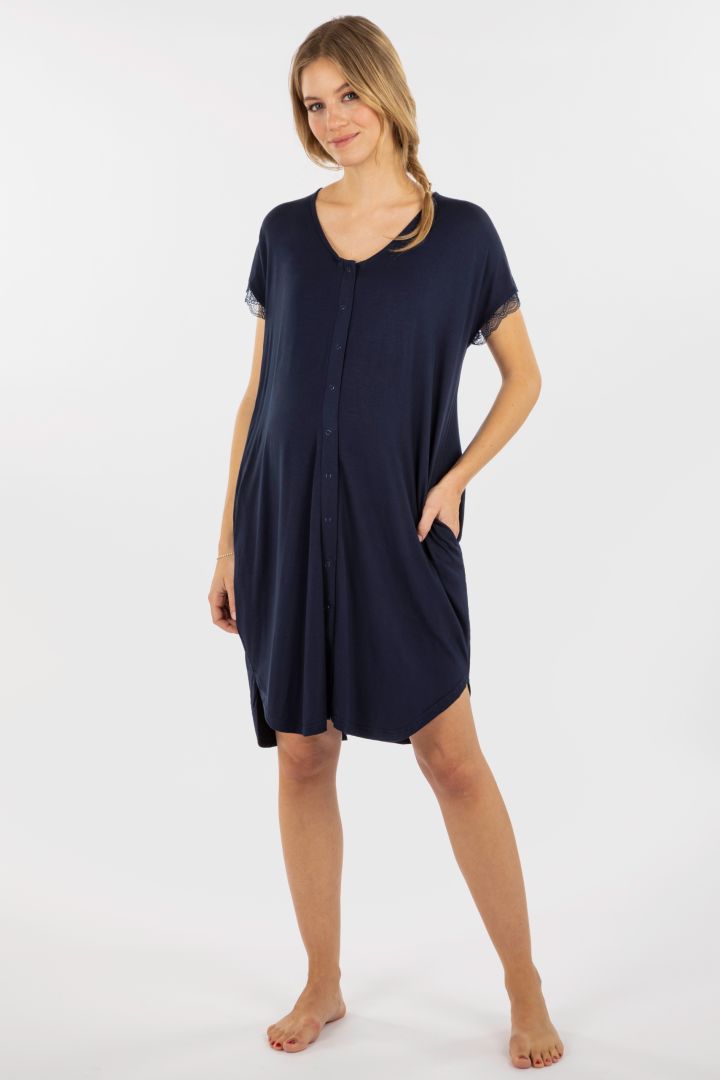 Eco Viskose Geburtskleid und Stillnachthemd navy