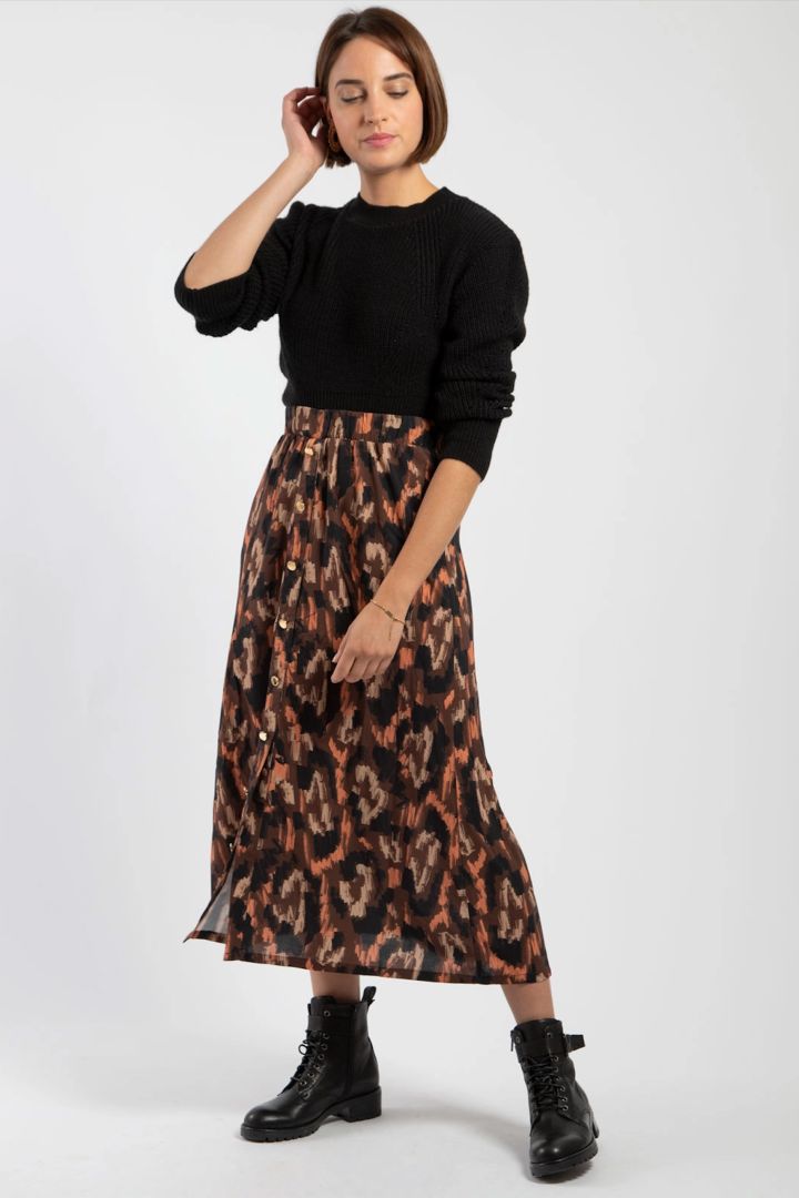 Midi Umstandsrock mit Knöpfen und Ethno Print