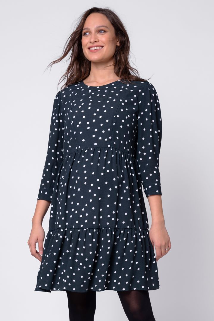 Flounce Maternity and Nursing Dress with Polka Dots
