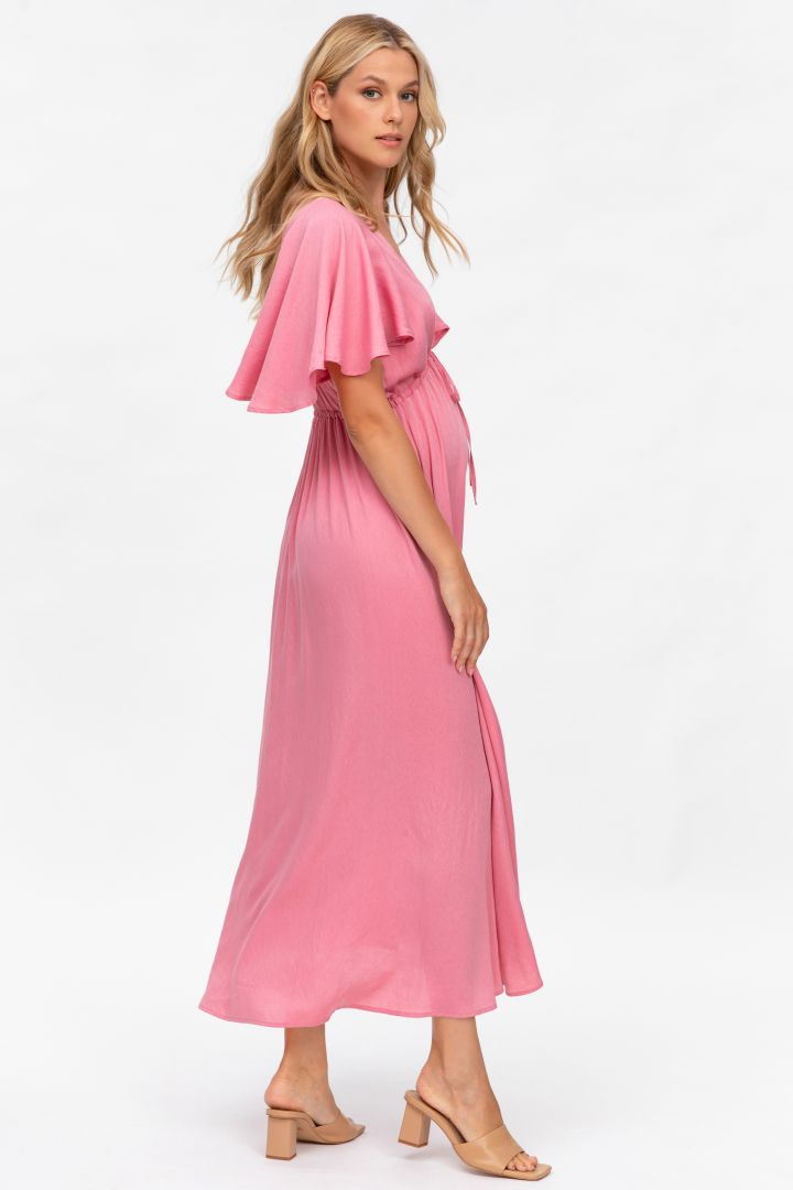 Festliches Umstandskleid mit Flügelärmeln rosa
