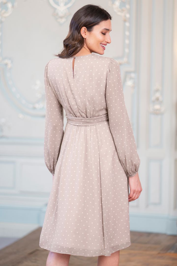 Chiffon Maternity Dress with Dots taupe