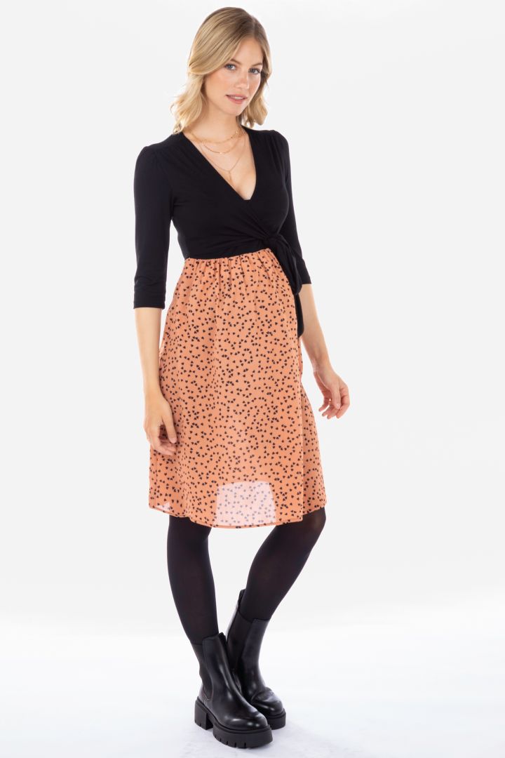 Umstands- und Stillkleid in Wickeloptik mit Herz Print terracotta