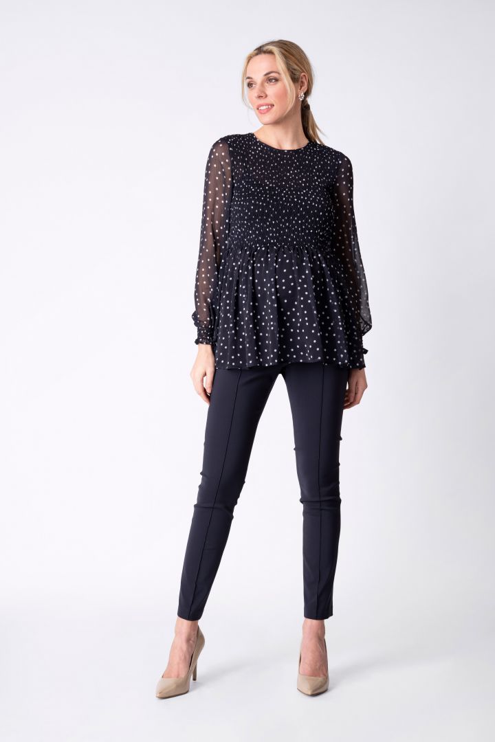 Dotted Maternity Blouse with Pleated Detail navy/white
