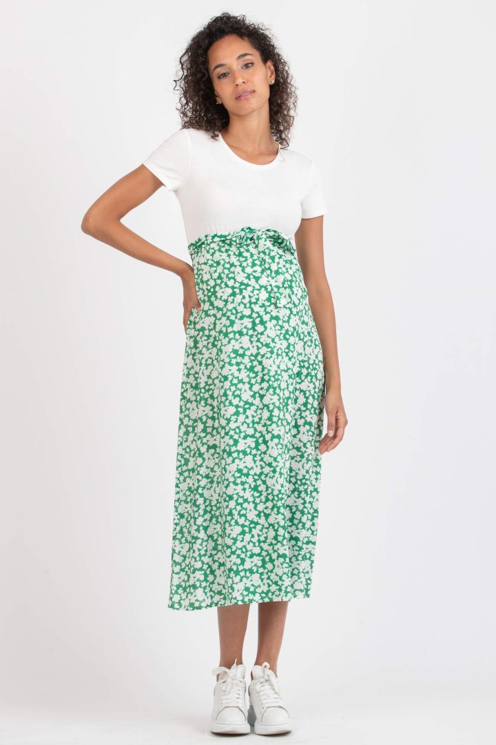Umstandskleid mit Jerseytop und Blumenrock grün