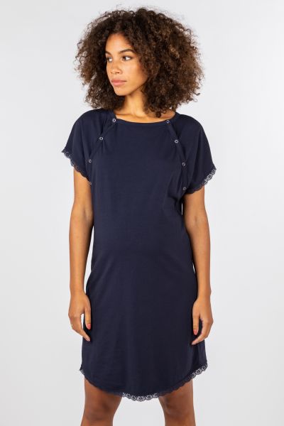 Organic Geburtskleid und Stillnachthemd navy