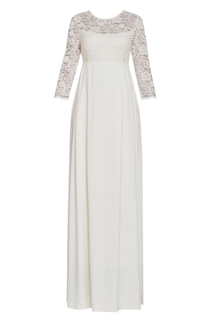 Long Crepe Maternity Wedding Dress with Lace
