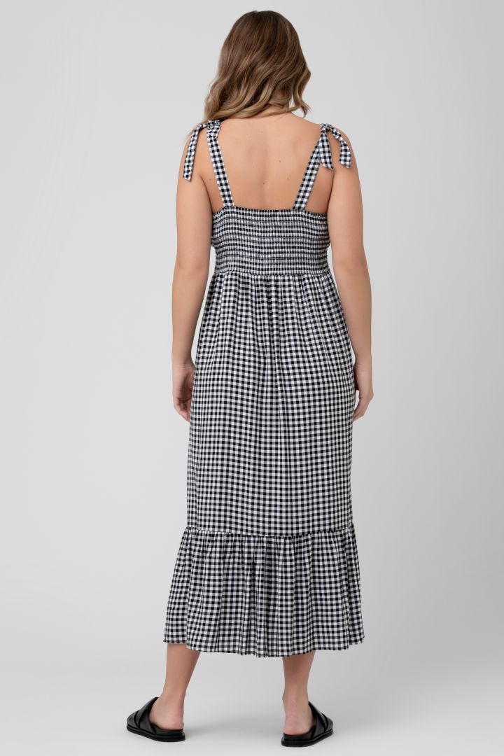 Gingham Umstands- und Stillkleid schwarz/weiß