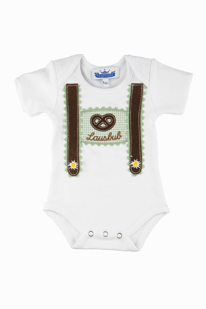 Trachten Kurzarm Body mit Hosenträgeroptik Lausbub grün