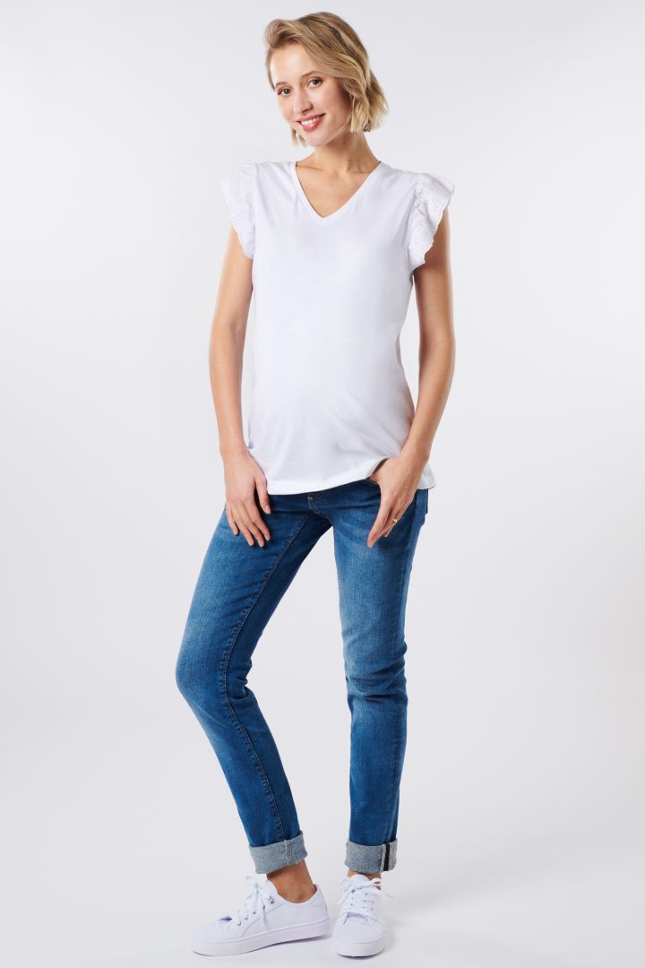 Organic Umstandstop mit Spitzenärmeln weiß