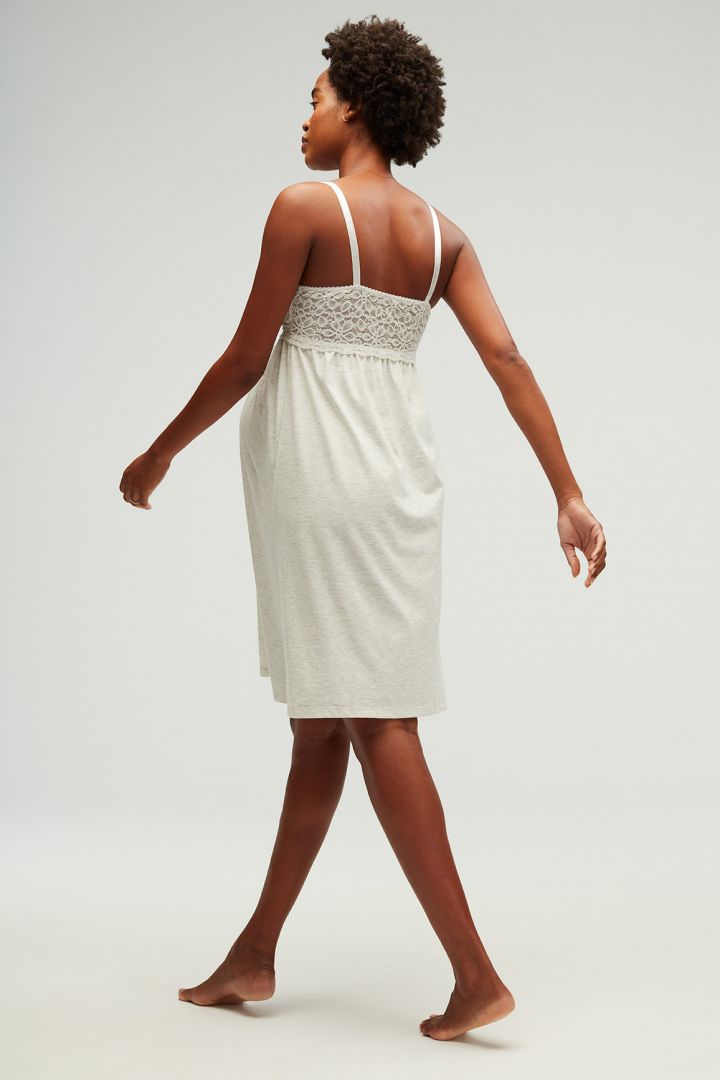 Umstands- und Still-Nachthemd mit Spitzenbustier hellgrau