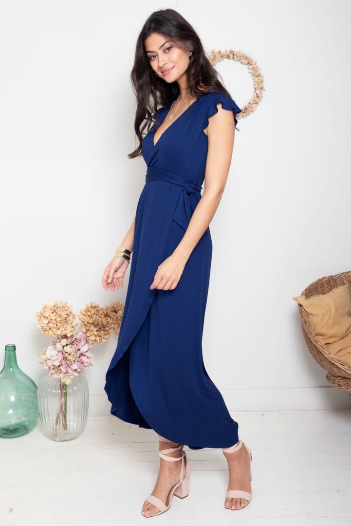 Ecovero Midi Umstands- und Still-Wickelkleid in blau