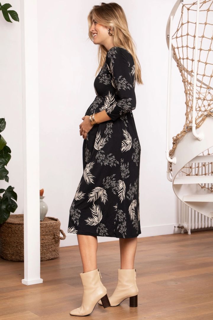 Midi Umstands- und Stillkleid mit Blätter Print