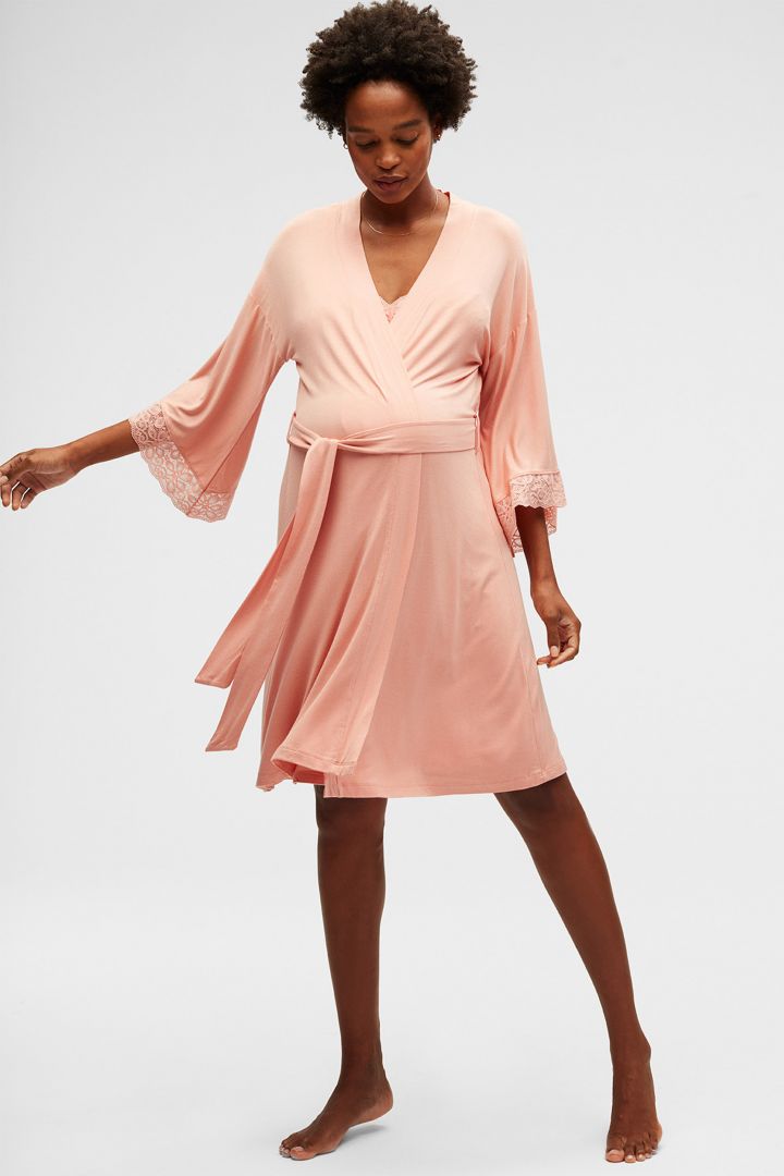 Umstands-Morgenmantel mit Spitzendetails apricot